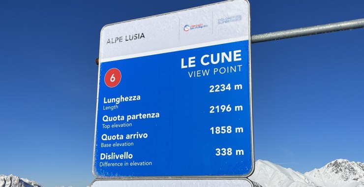 Dati tecnici pista Le Cune
