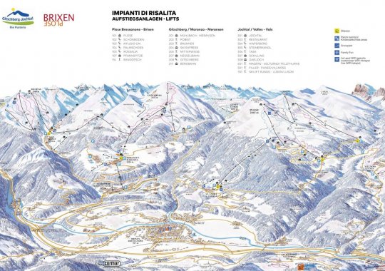 Skimap di Rio Pusteria Bressanone : mappa delle piste da sci, impianti di risalita e località sciistiche