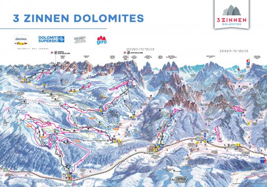Skimap del comprensorio 3 Cime Dolomiti - 3 Zinnen Dolomites in Val Pusteria