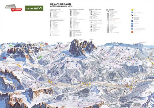 Skimap della Val Gardena e Alpe di Siusi: cartina piste da sci e impianti