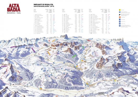 Skimap dell'Alta Badia: cartina delle piste da sci e degli impianti di risalita