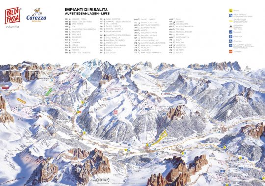 Skimap della Val di Fassa e Carezza Ski