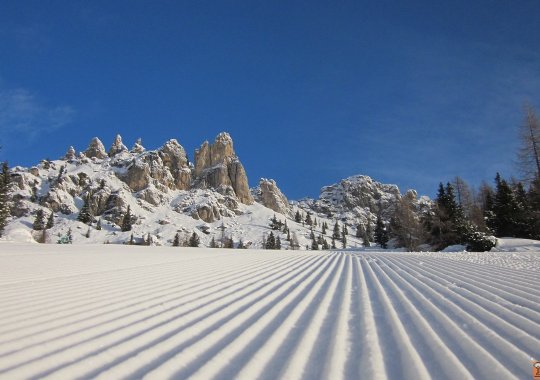 Pista soleggiata per tornare ad Arabba dal Bec de Roces
