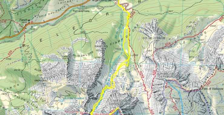 Cartina gita a Cima Bocche da Nord