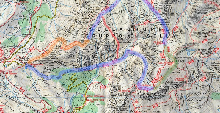 Cartina escursione al Piz Selva per ferrata Mèsules
