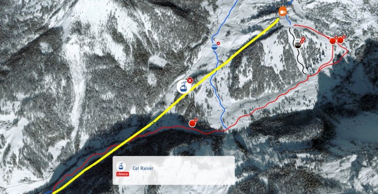 Traccia linea cabinovia Col Raiser