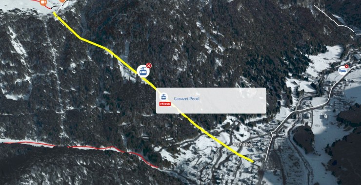Traccia mappa 3d cabinovia Canazei - Pecol