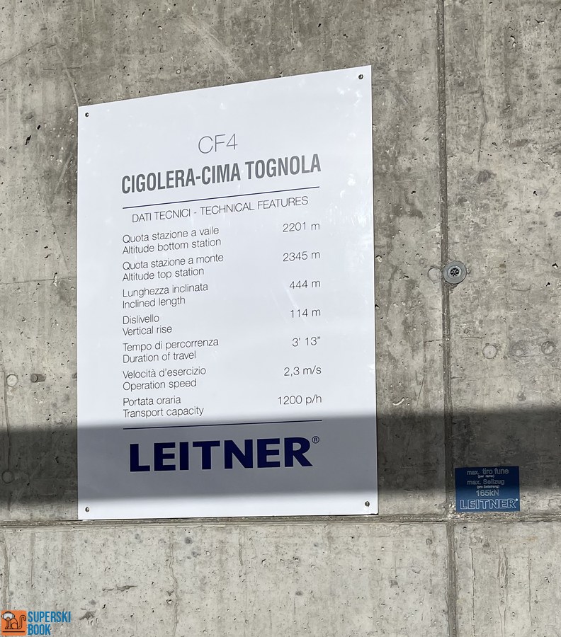 Dati tecnici seggiovia Cima Tognola