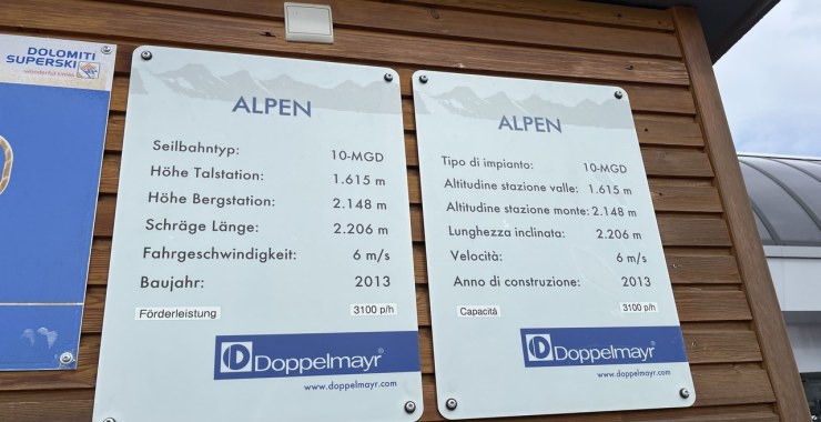 Dati tecnici cabinovia Alpen Connecting