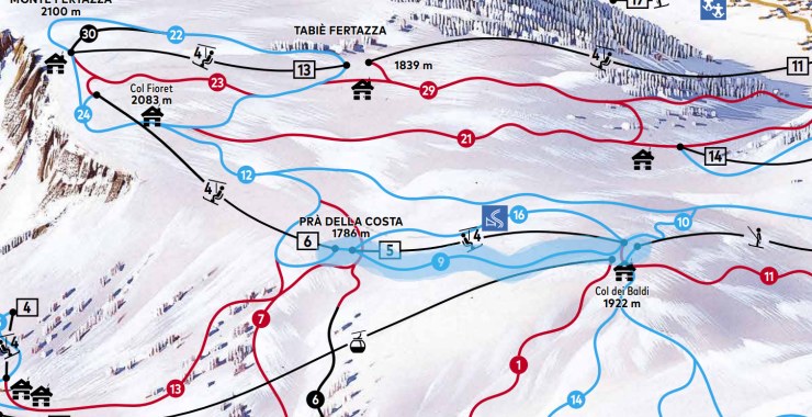 Traccia su skimap della pista Baldi