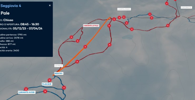 Traccia skimap seggiovia Le Pale