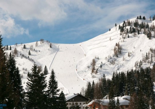 Pista rossa che dal Bec de Roces torna al Passo Campolongo