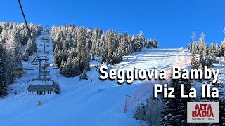 Ripida e veloce seggiovia esaposto che porta al Piz La Ila in Alta Badia